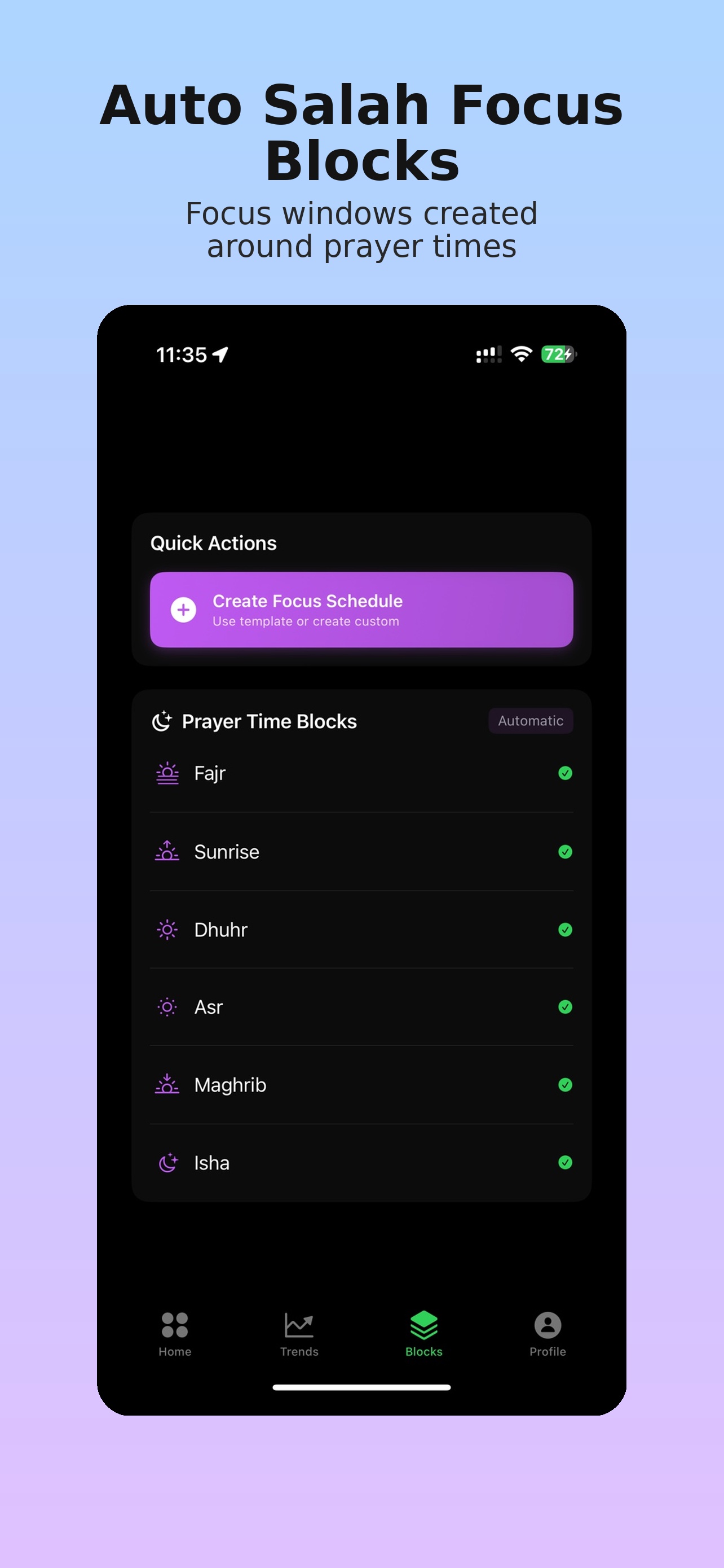 Automatic Prayer Time App Blocking - Muslim Focus App